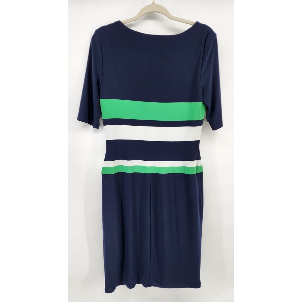 Lauren Ralph Lauren Navy Blue Green White Striped Square Neck Sheath Dress 10 - Picture 8 of 9